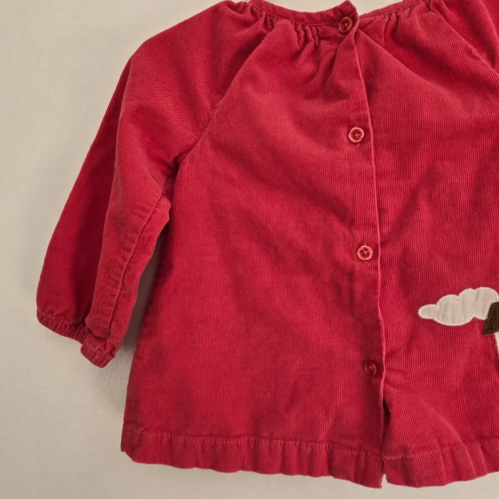 Baby Boden Girl Pink Corduroy Dress House Applique Long Sleeve 6-12 Months